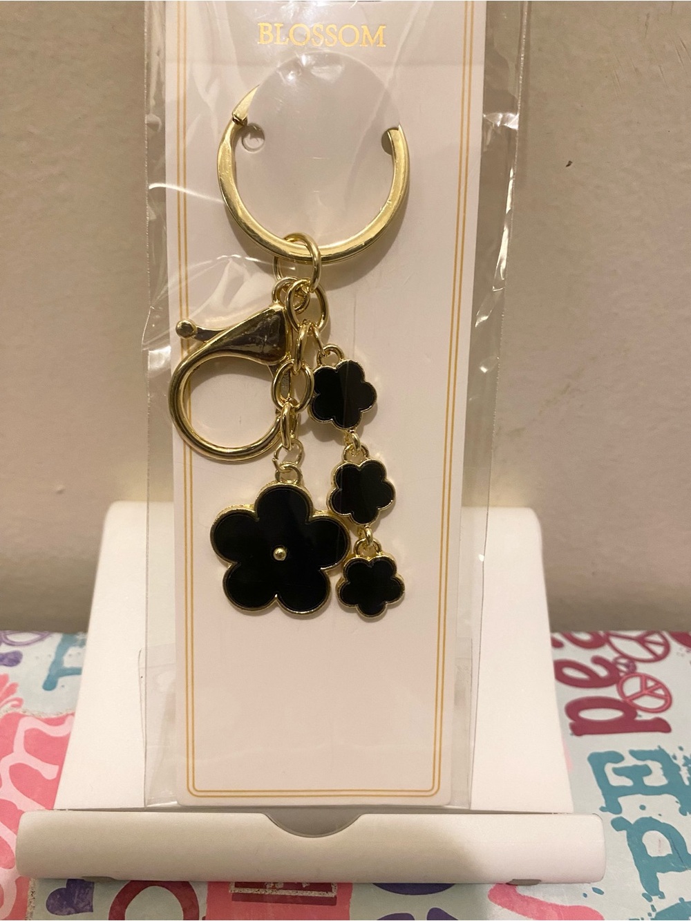 Blossom Black Flower Charm Keyring